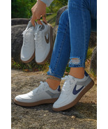 Navy Blue PU Leather Lace Up Sneakers - $699.90 MXN