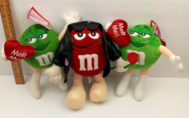 M&M Valentine's Plushes Red M&M Faux Leather Jacket Rose 2 Green M&M's Red Heart - $17.07