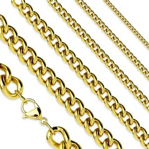 Gold Curb Chain Necklace Stainless Steel 3mm Wide 15-20-inch Mens Womens - £11.98 GBP