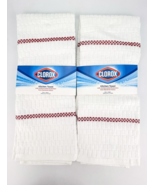 Clorox Kitchen Towel 16&quot; x 28&quot; Red Stripe Accent 50 Washes Lot Of 2 Cotton - £12.91 GBP