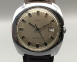 Vintage Timex Electronic Watch Men 37mm Silver Tone Date Leather New Bat... - $69.29