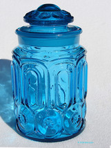 Moon &amp; Star Canister Jar by L E Smith 9 1/2 inches Medium Size Colonial Blue Jar - £22.79 GBP