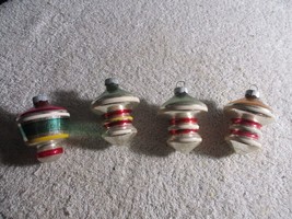 4 Vintage Shiny Brite Striped UFO Lantern Mercury Glass Ornaments - £46.60 GBP