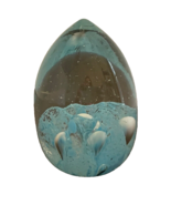 Paperweight Art Glass Egg Shaped Clear  with Light Blue Design &amp; Teardrops - £18.27 GBP