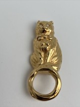 Sweet CAT PIN BROOCH Gold Tone Crystal Rhinestone Eyes Curly Hanging Tai... - £7.24 GBP