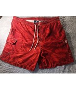 Caribbean Joe Tropical Floral Red Swim Trunks Lined Mens Size Medium 38x7 - £8.52 GBP