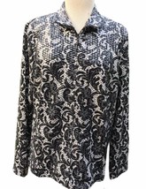 Vtg 90s Laura Ashley Jacket Womens L Full Zip Black White Paisley Shiny ... - $217.90 MXN