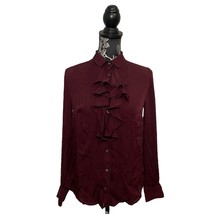 J. Crew Tuxedo Ruffle Top Button Up Silk Georgette Cabernet Red F5665 - ... - £25.84 GBP