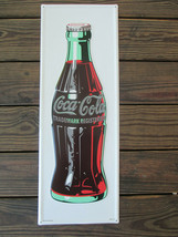 Coca-Cola Steel Retro Advertising Sign White with Contour Bottle - £31.65 GBP