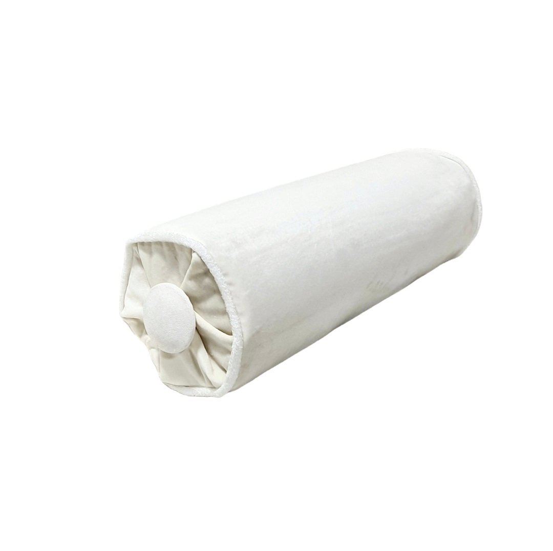 White Bolster Pillow, Off White Plush Velvet,White Pipping, Throw Pillow, 6x16" - $54.00