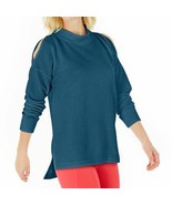 Ideology Slit Shoulder Ribbed Vented Mock Neck Top, Blue Gem, M - $31.50