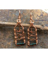 Handmade copper earrings: rectangles with metallic aqua beads and water ... - €25,67 EUR