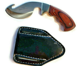 Designer Jerry Gardner Knife Hunting Leather Sheath Wood Handle Gut Hook Frost - £34.20 GBP