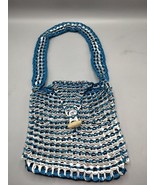 Macrame Aluminum Can Pull Tab Shoulder Bag Purse Round Teal Blue Pop Art... - €12,74 EUR