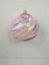 Artisan Hand Blown Art Glass Ornament Purple Tan White Swirl 11&quot; Diameter - £14.78 GBP