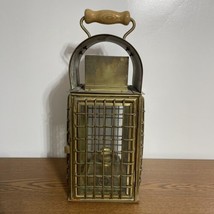 Vintage Wedge Nautical/Maritime Brass Caged Style Oil Lantern Wood Handle Glass - £55.22 GBP