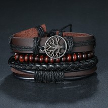 IFMIA 3/4Pcs/ Set Braided Wrap Leather Bracelets for Men Vintage Life Tree Rudde - £11.35 GBP