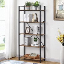 5 Tier Industrial Bookshelf, Rustic Etagere Bookcase For Display, Vintag... - $229.99