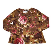 White Stag Shirt Womens L Brown Long Sleeve Round Neck Cotton Floral Casual Tee - £15.20 GBP