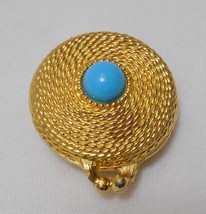 ESTEE LAUDER Vintage ROPE w Blue Cabochon Perfume Solid COMPACT Gold Ton... - £31.75 GBP