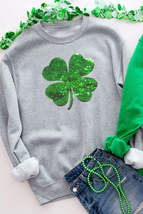 Gray Sequined Clover Patch St Patrick Fashion Sweatshirt - £22.51 GBP+