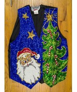 1990&#39;s Fashion Vest Sequin Beaded Christmas Santa Claus Holiday Bedazzled - £54.17 GBP