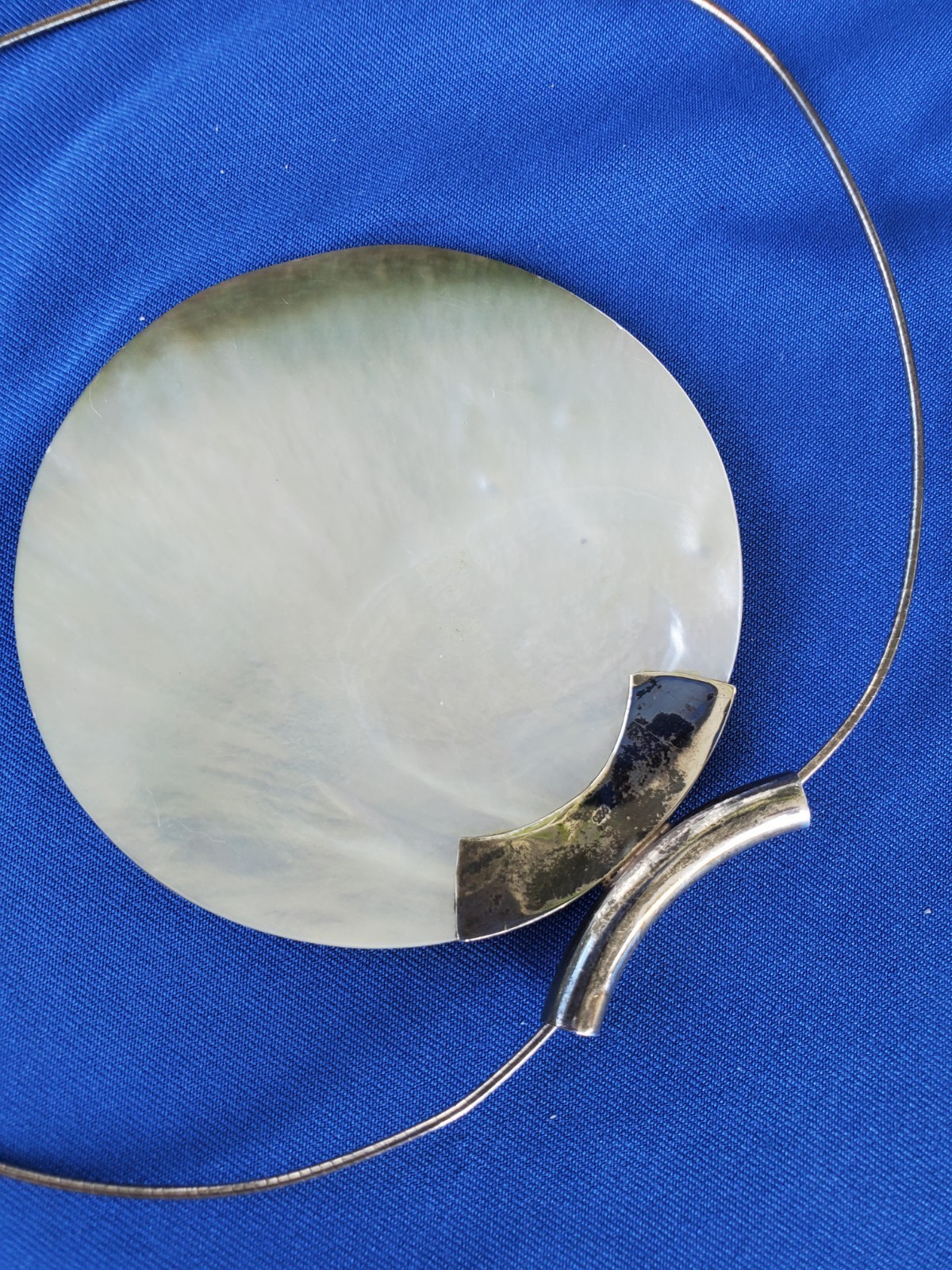 Sterling Silver 925 Deco Modernist Necklace 29 Gr Vintage ABALONE Revival Collar Item image 7