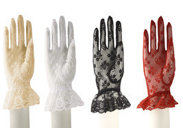 Lace Gloves w/ Wrist Ruffle in White, Red, Ivory, &amp; Black- Retro, Party,... - $16.00