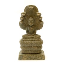 Seated Naga Budha Statue With Mucalinda and 7 Cobra Carved Green Soapsto... - £372.39 GBP