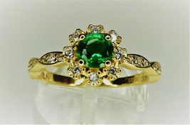 Lab Created  5mm Emerald Sterling Silver Gold Plated Ring - £31.39 GBP