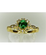 Lab Created  5mm Emerald Sterling Silver Gold Plated Ring - £31.07 GBP