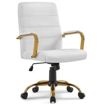 Faux Leather Mid Back Office Chair Executive Swivel Chair White Seat Gol... - £133.71 GBP