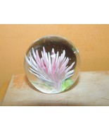 Art Glass Paperweight 1.75&quot;+ clear w/ pink white green Chrysanthemum mum... - €10,77 EUR
