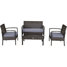 4 Piece Patio Rattan Cushioned Furniture Set with Loveseat and Table -Brown - $234.95