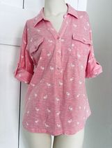 Coral Bay Shirt Pink Flamingo Print Short Sleeve Casual Top Womens Petit... - $14.00