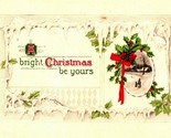 A Bright Christmas Be Yours Icicle Holly Frame Cabin Embossed 1914 Postc... - $3.91