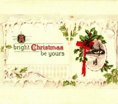A Bright Christmas Be Yours Icicle Holly Frame Cabin Embossed 1914 Postcard UNP - £3.11 GBP