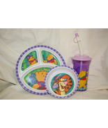 Vintage Winnie the Pooh Child’s Dining Set Plate Bowl Tumbler w/ Cap &amp; S... - $18.00