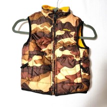 Oshkosh Boys Jacket  Puffer Vest Size 4T Brown &amp; Orange Camouflage Fleece Lined - £9.91 GBP