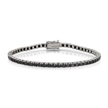 3mm Lab-Created Black Spinel Tennis Bracelet in 925 Sterling Silver - 8&quot; - £107.28 GBP