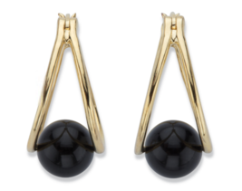 Black Onyx Beaded Double Hoop Gp Earrings 14K Gold Sterling Silver - £78.68 GBP