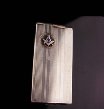 Vintage Art Deco silver Masonic stamp case - engine turned striping - vintage  - $125.00