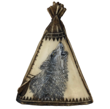 Miniature Howling Wolf 3D Etching on Tepee Wolf Spirit Animal Guide VTG ... - $24.99