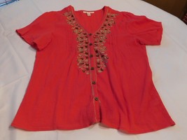 Womens ladies JM Collection blouse top shirt Size 10 Red button up GUC* - £14.40 GBP