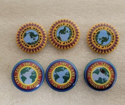 6 Vintage lapel/hat pin pinback buttons-&quot;Help Friends&quot; &amp; &quot;Save The Planet&quot; - £3.84 GBP