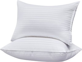 Premium Adjustable Striped Bed Pillows Queen Size Set of 2 Breathable Cooling Co - £45.41 GBP