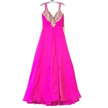 MacDuggal Women Dress Size 10 Pink Fuchsia Maxi Formal Sleeveless Ballgown Beads - £107.05 GBP