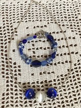 18” 925 Sterling silver necklace CatEye beads + Blue Glass Art Bead Brac... - €9,91 EUR