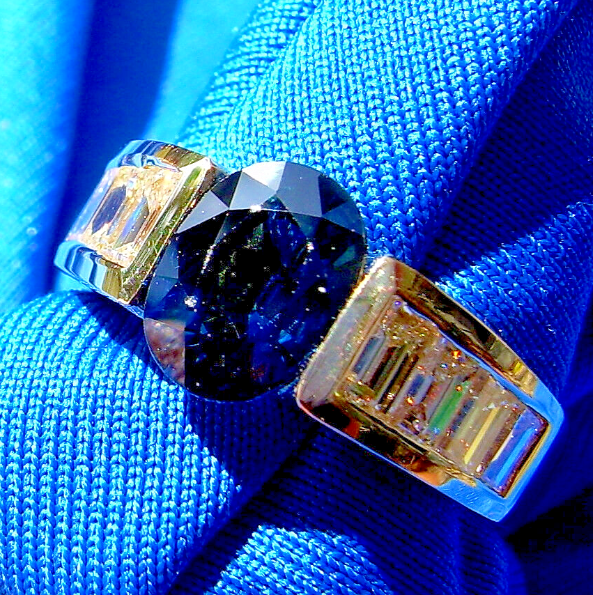 Earth mined Sapphire Diamond Engagement Ring 4 carat Deco Style Solitaire 18k Item image 6