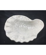 Oyster Dish 5 Inch Trinket Pin Beach Ocean Seashell White Blue Flecks Co... - $11.30